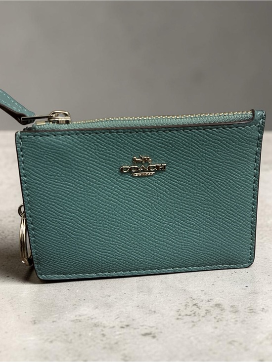 Coach Handbags - Coach Teal Blue Leather Zip Card Case ID Wallet Keychain – New Without Tags